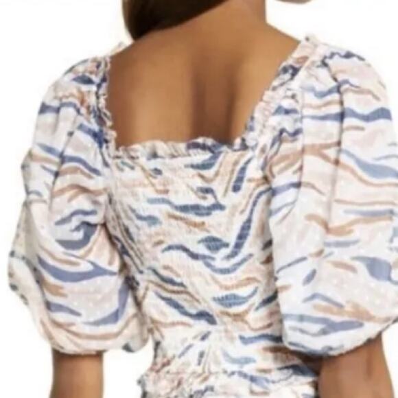 Saylor Teryn Smocked Printed Boho Puff Sleeve V Neck Crop Top Size S - Picture 9 of 10